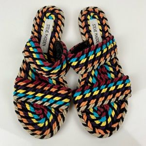 Steve Madden Women’s Size 7.0 Ratio Multicolor Rope Slip On Sandals 2 Strap
